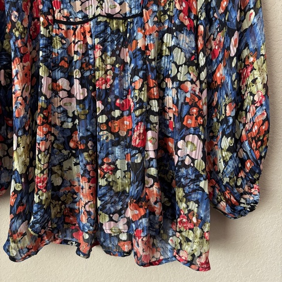 Umgee Floral Printed Boho Ruffle Neckline Puff Sleeve Blouse Top NEW - Picture 8 of 12